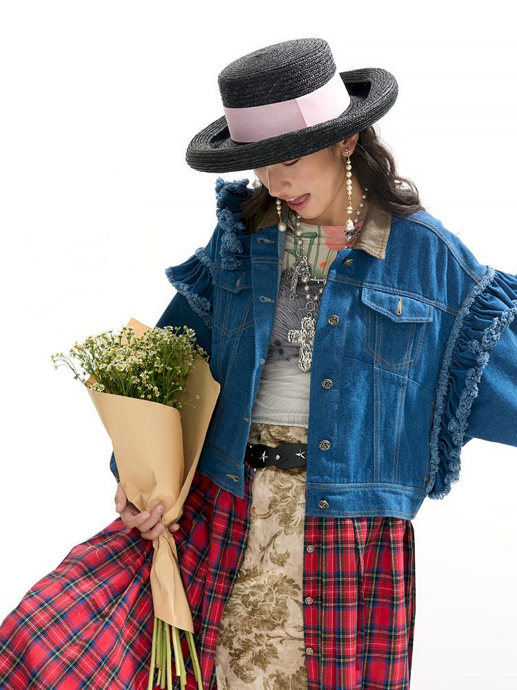 Plaid Denim Loose Trench Coat【s0000011319】
