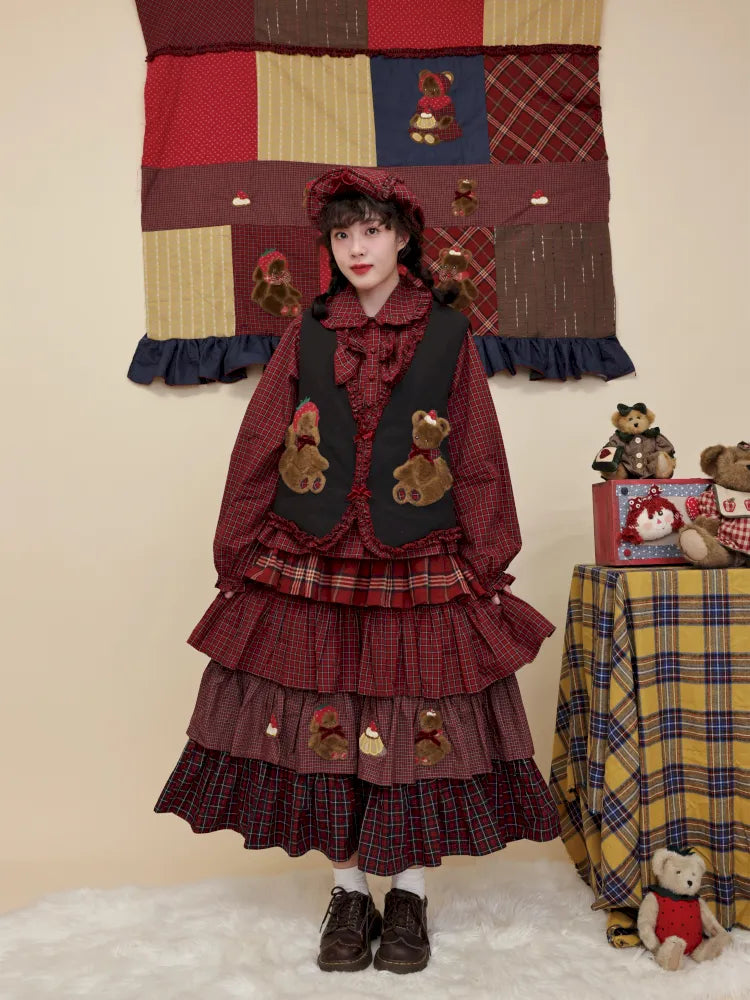 Cotton-trimmed plaid vest【s0000014171】