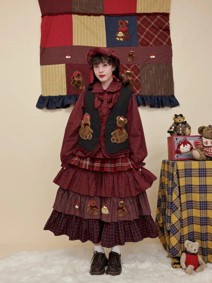 Cotton-trimmed plaid vest【s0000014171】