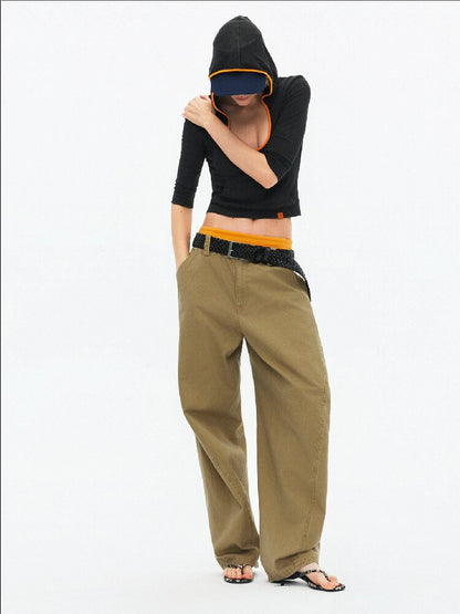 U-Neck Contrast Hooded Knit Top【s0000015918】