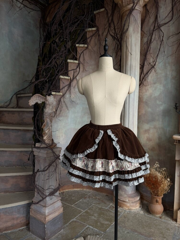 Velvet Flower Lace Cake Skirt【s0000015615】