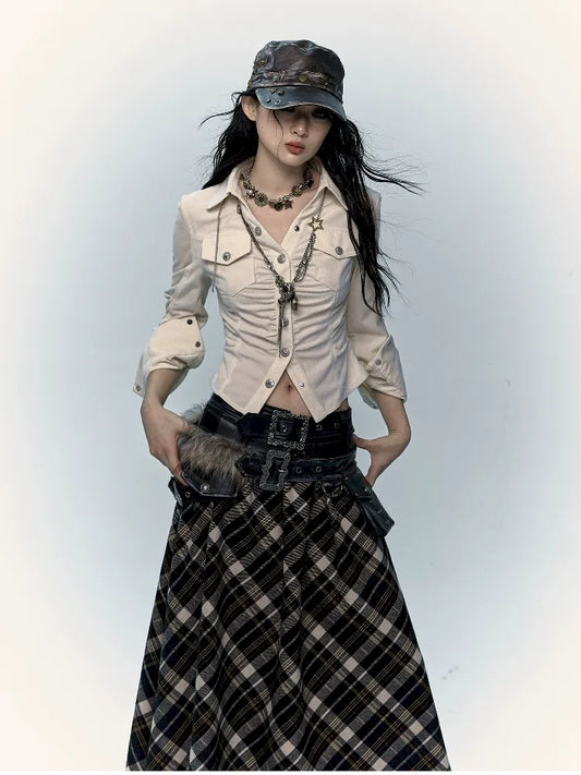 주름 허리 받침 짧은 작업 셔츠 [S0000011434]