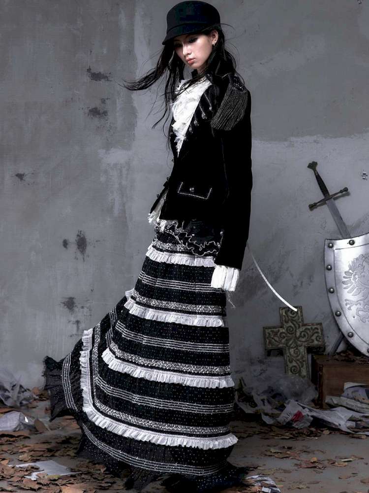 Patchwork Gathered A-Line Skirt【s0000014461】