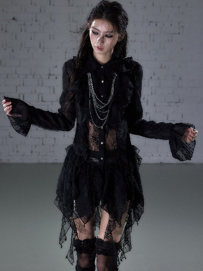 Openwork Lace Irregular Shirt Dress【s0000015941】