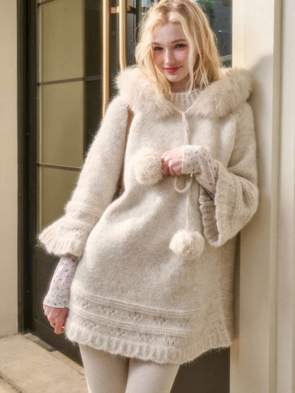 Thick Fleece Wool Knitted Cape Skirt Hooded【s0000014894】