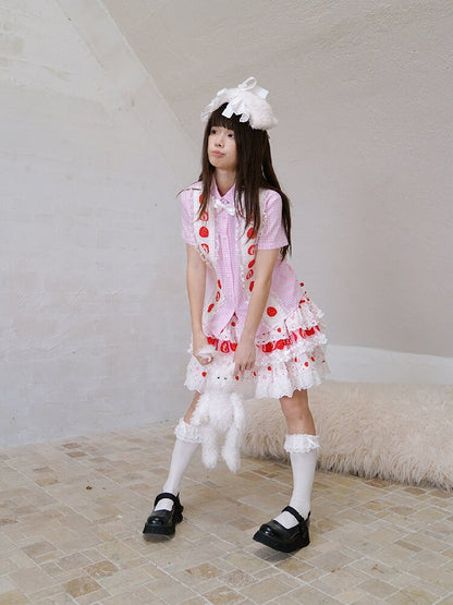Plaid Lace Bow Short Sleeve Shirt【s0000018541】