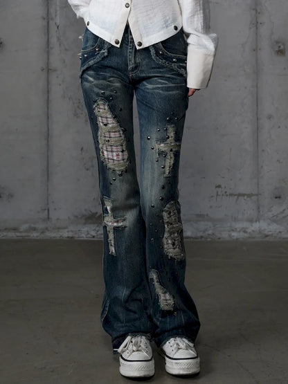 Distressed Straight-Leg Slim-Fit Jeans【s0000013946】