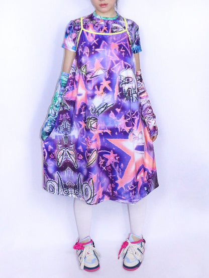 Y2K Graffiti Layered Slip Dress【s0000017708】