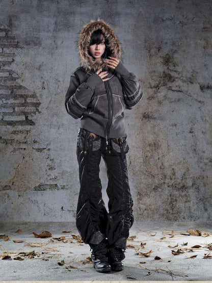 Lantern Sleeve Hooded Sweatshirt Jacket【s0000014493】