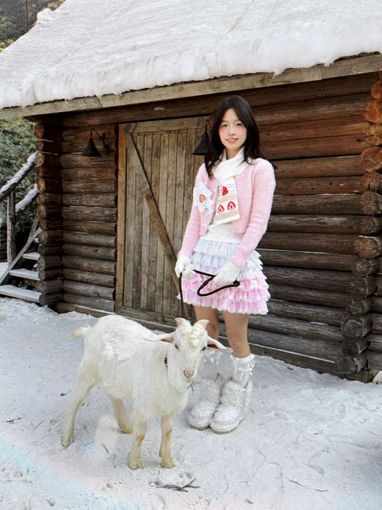 Strawberry Cake Jacquard Knit Scarf【s0000014943】