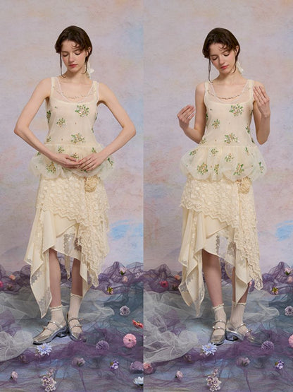 Retro embroidery mesh cloud undershirt【s0000013596】