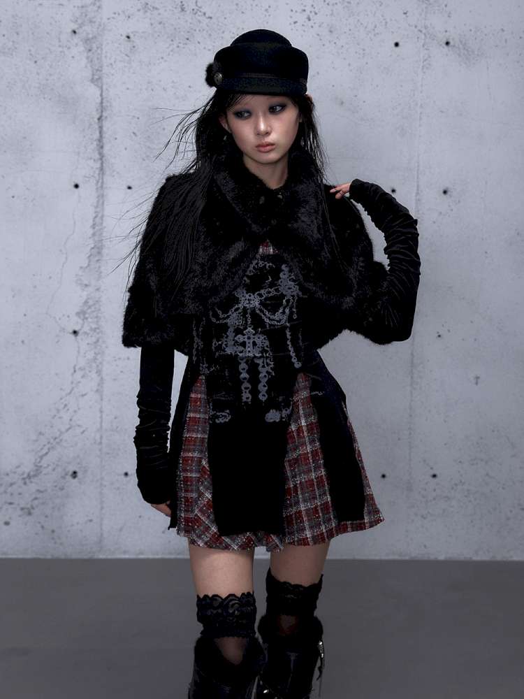 Vintage Baroque Velvet Check Dress【s0000014935】