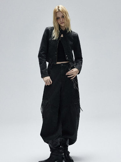 Black Lyocell U-Neck Wide Vest【s0000016251】