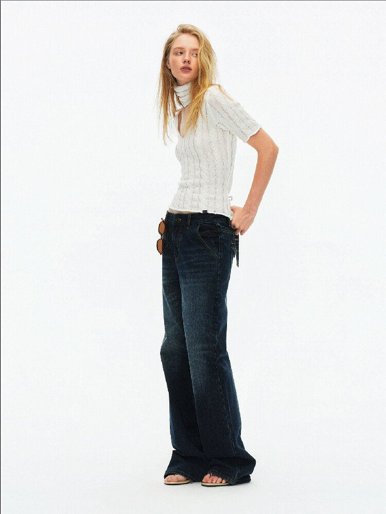 Cotton Lace Up Asymmetrical Jeans【s0000015925】