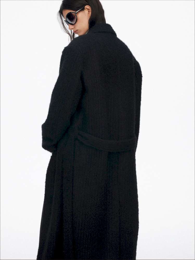 Black Woolen Loose Double-Breasted Coat【s0000014875】