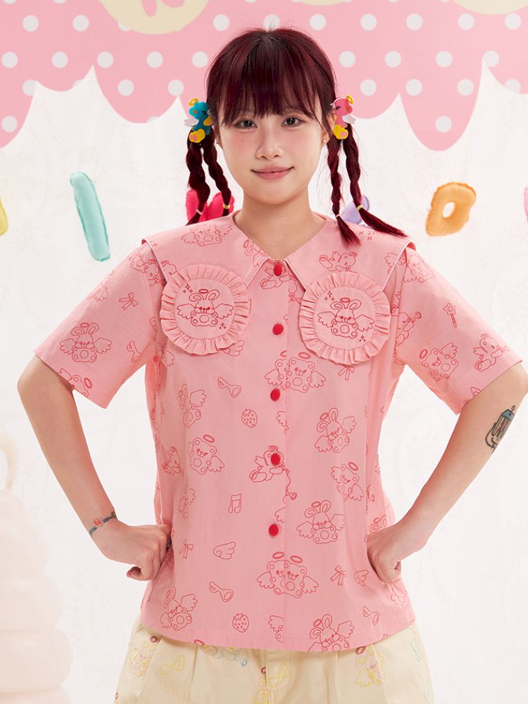 Animal Angel Bunny Collar Pink Shirt【s0000013190】