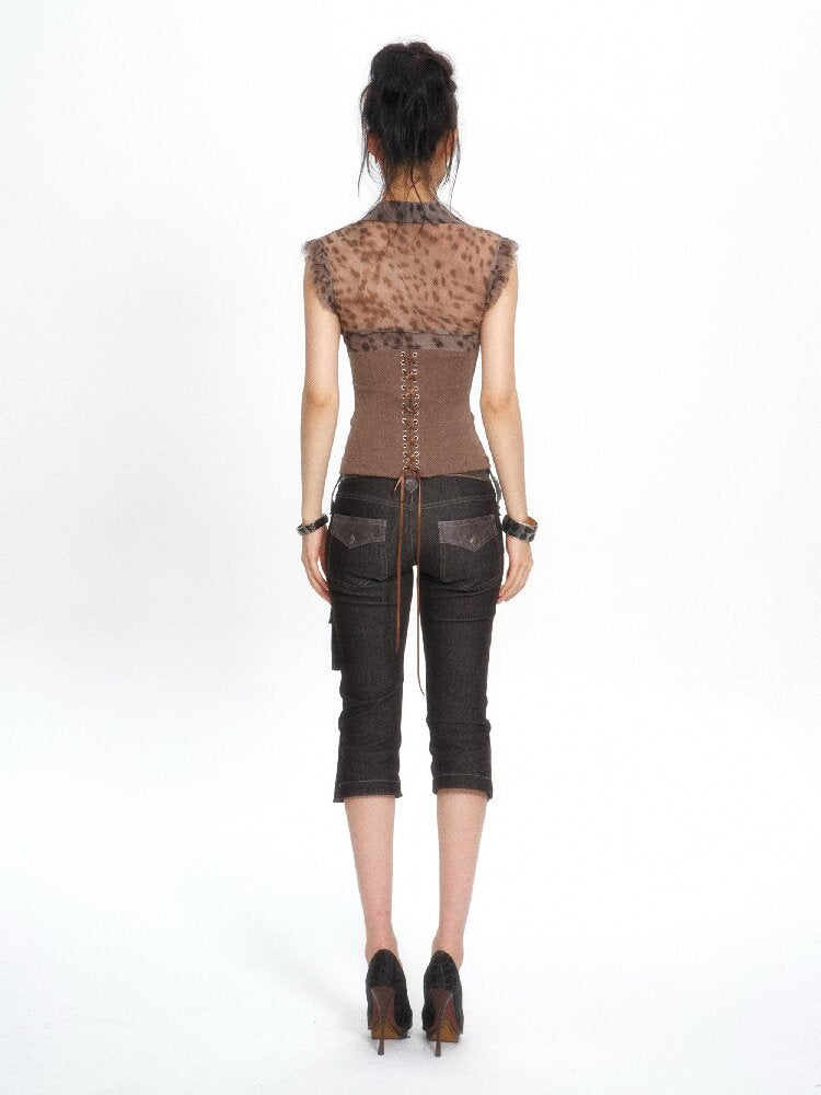 Silk Print Patchwork Corset Top【s0000017662】