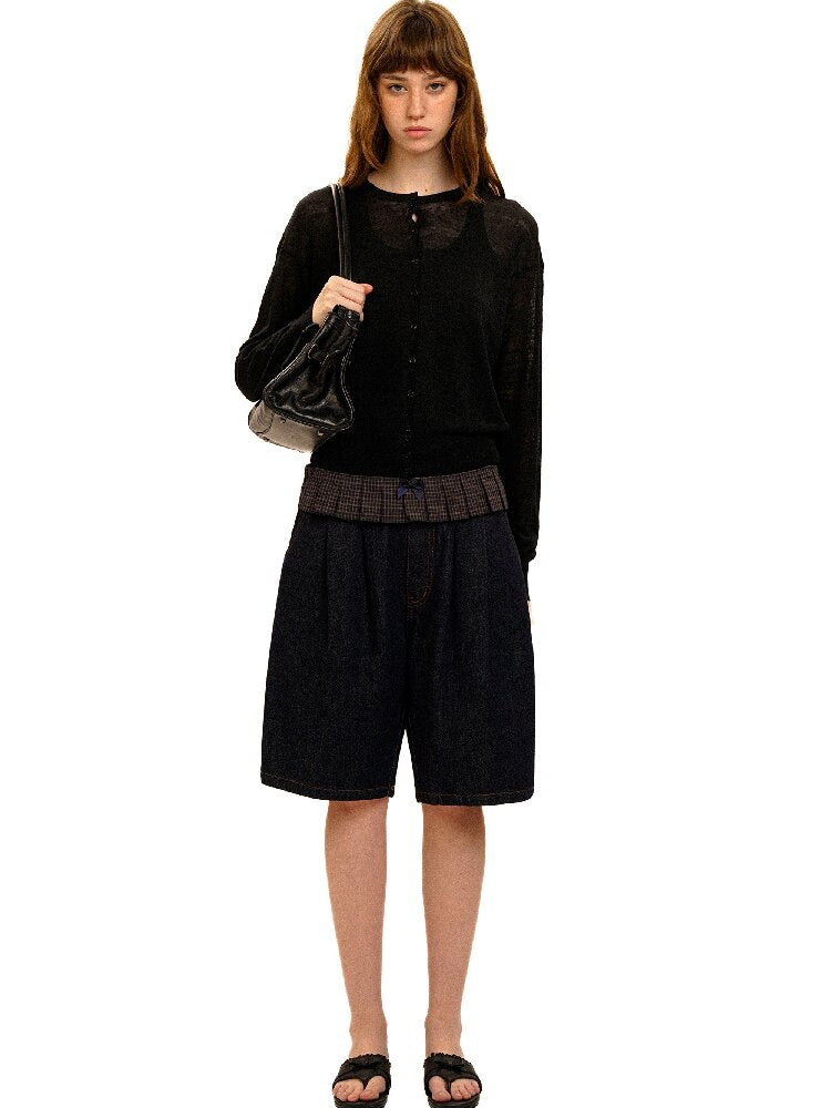 Pleated Plaid Straight Leg Jeans【s0000017912】
