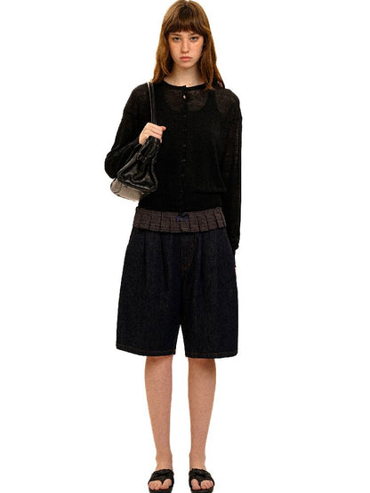 Pleated Plaid Straight Leg Jeans【s0000017912】