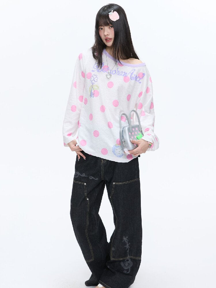 Polka Dot Stripe Long Sleeve Top【s0000016397】