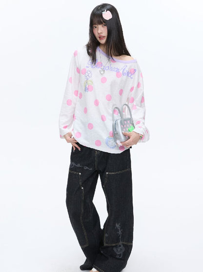 Polka Dot Stripe Long Sleeve Top【s0000016397】