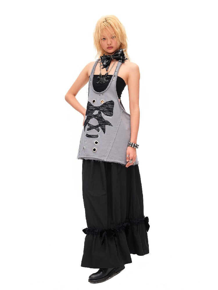 Lace Bow Rivet Distressed Vest【s0000016496】