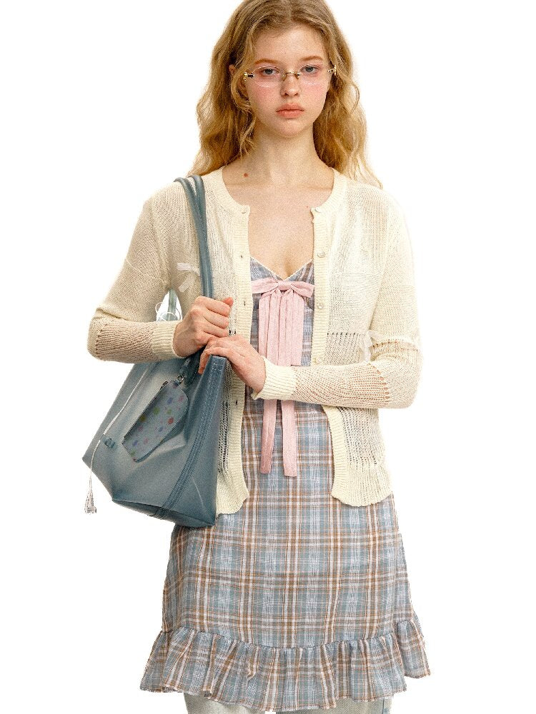 Vintage Plaid Bow Strap Top Dress【s0000017424】