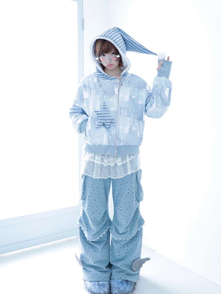 Ghost Horse Star Print Diagonal Zip Jacket【s0000014691】