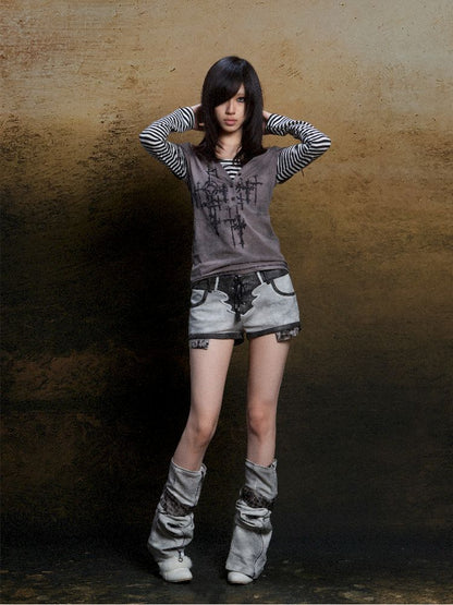 낮은 허리 반바지 2 개 레깅스 [S000011805]