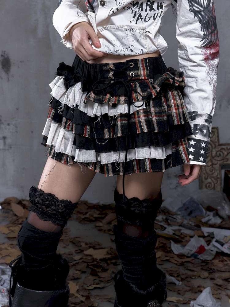 Heavy-Duty Plaid Tiered Skirt【s0000014477】