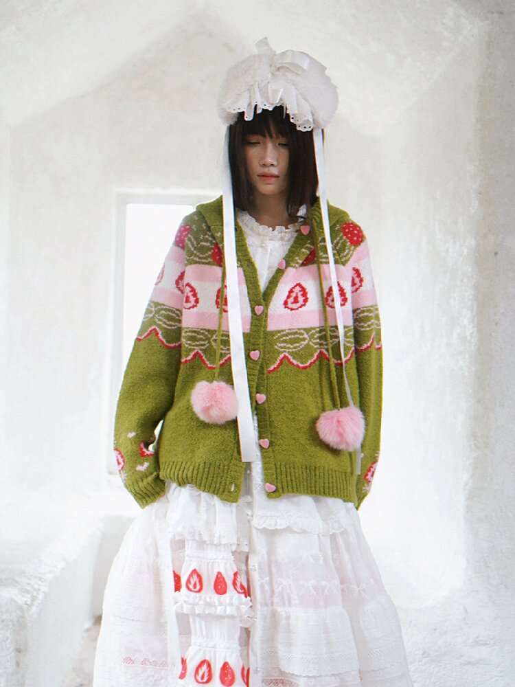 Strawberry Matcha Fair Isle Cardigan【s0000018535】