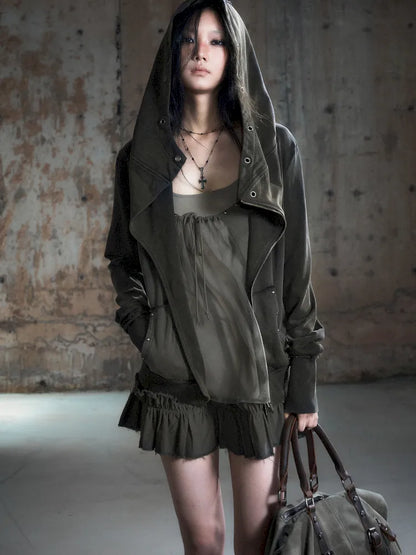 Oversized Collar Long-Sleeve Hoodie Jacket【s0000013967】