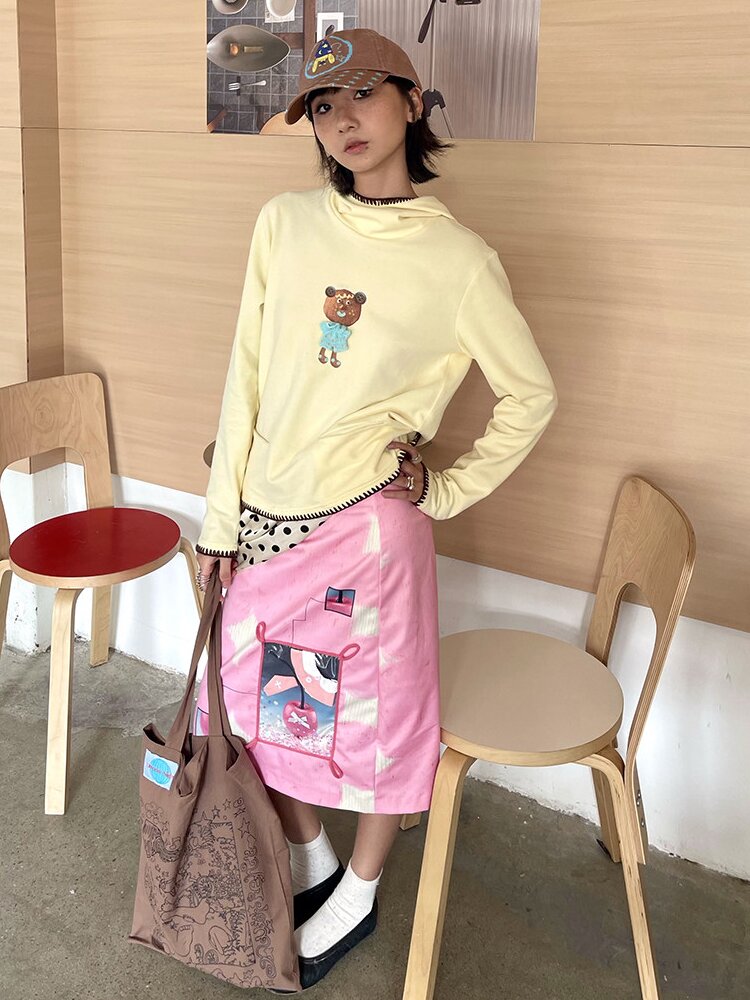 Printed Hood Girl Long Sleeve T【s0000015848】