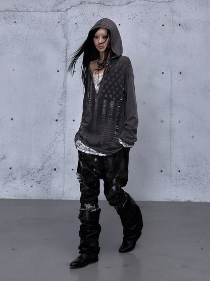 Lace Stitched Hooded T-Shirt【s0000015545】