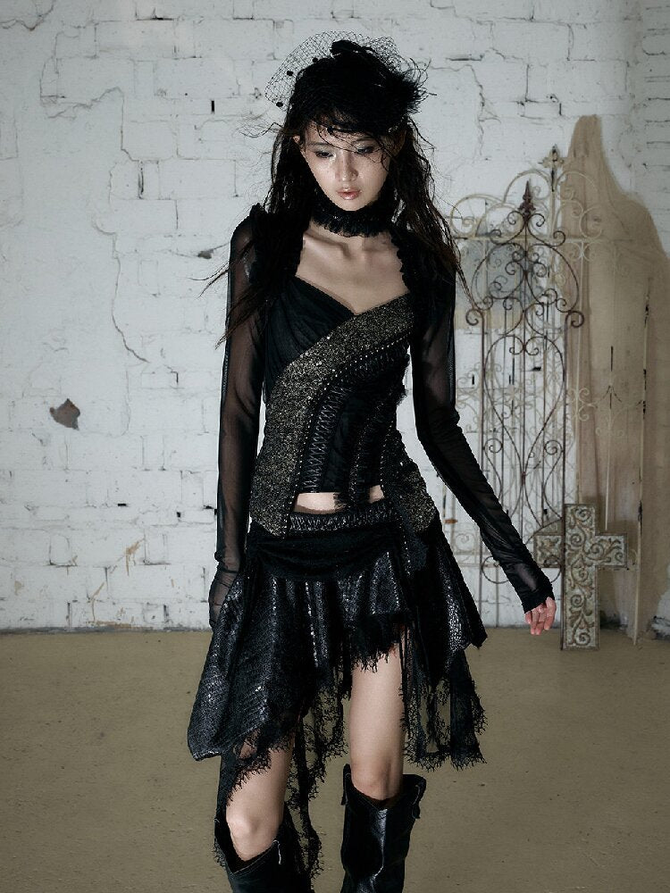 Sequin Webbing Mesh Long Sleeve Top【s0000016984】