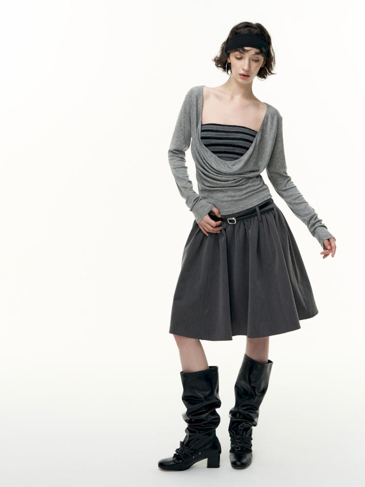 Striped bustier short skirt suit【s0000013740】