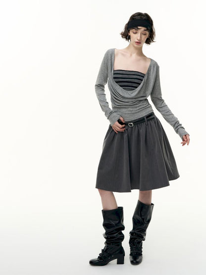 Striped bustier short skirt suit【s0000013740】