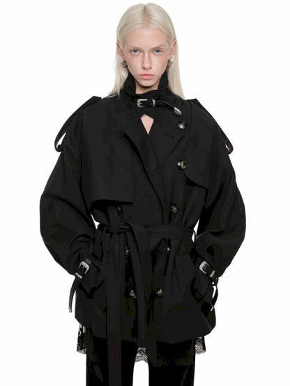 Double Breasted Large Lapel Mid-Length Trench Coat【s0000011577】