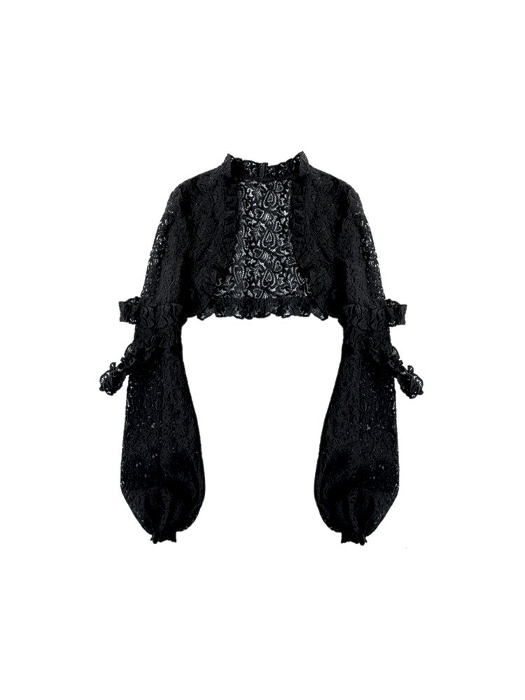 Lantern Sleeve Shoulder Lace Ultra Short Blouse【s0000009003】