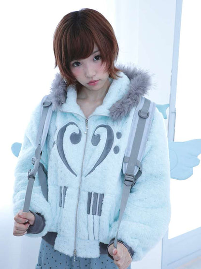 Mint Green Cotton Star Plush Hooded Jacket【s0000014693】