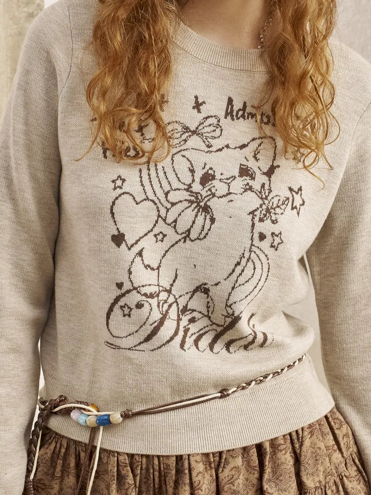 Kitten Crewneck Oversized Sweater Knit Top【s0000014065】