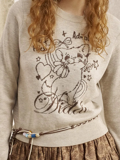 Kitten Crewneck Oversized Sweater Knit Top【s0000014065】