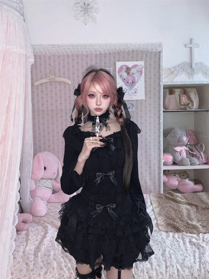 Multi-Layer Lace Bow Long Sleeve Shirt【s0000018533】