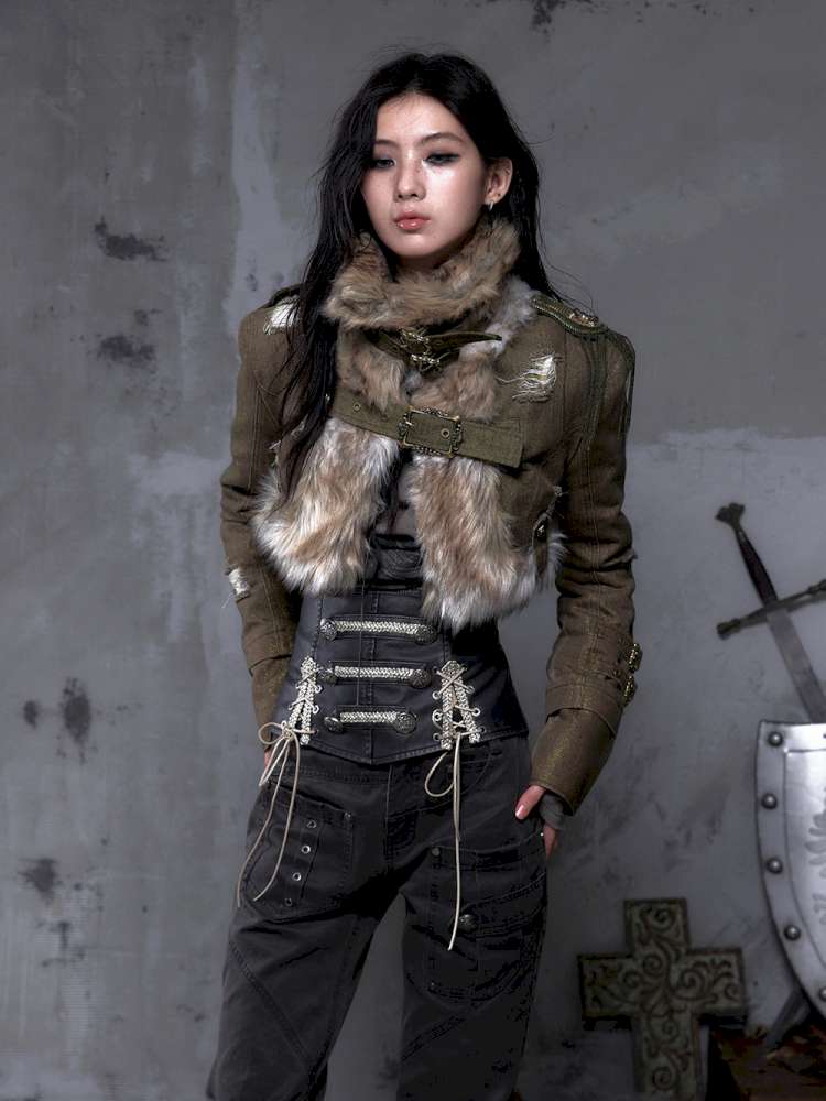 Washed Ripped Gold Filigree Denim Coat【s0000014653】