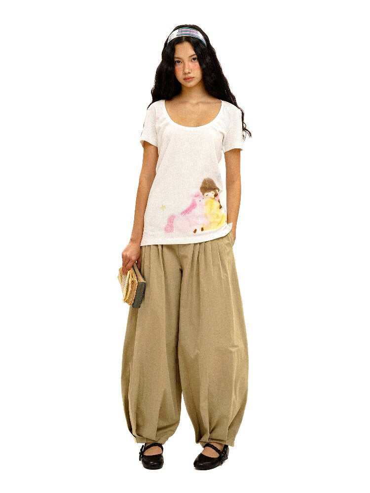 Girls Horse Print Short Sleeve T-shirt【s0000016102】