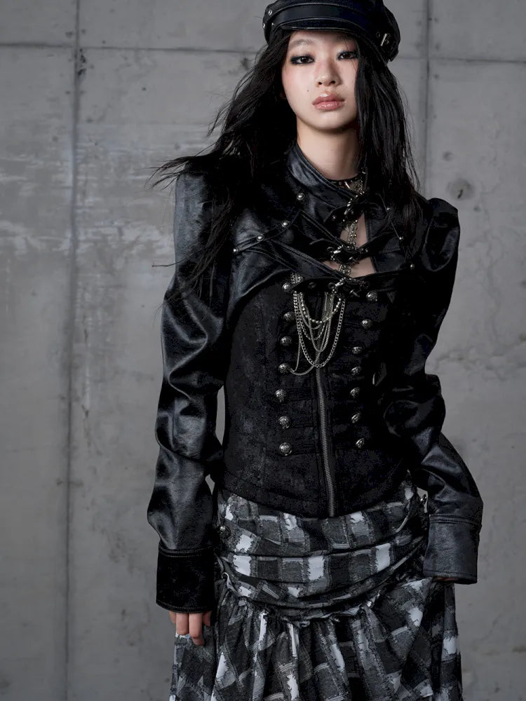 Stand Collar Ultra-Short Leather Jacket【s0000013950】