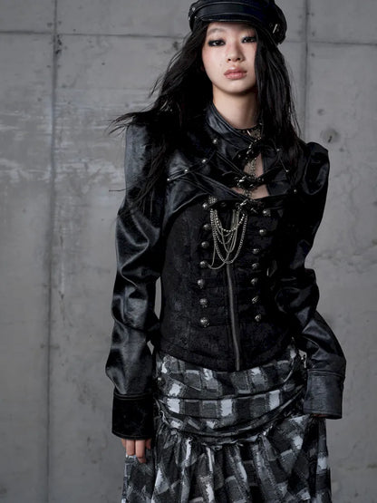 Stand Collar Ultra-Short Leather Jacket【s0000013950】