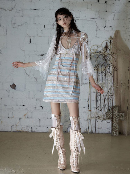 Baroque Sequin Satin Halter Dress【s0000017239】