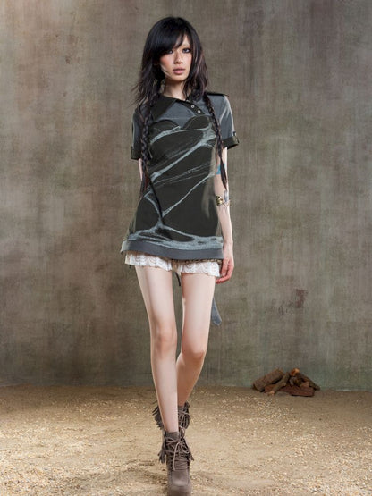 Lapel Short Sleeve Backless t-shirt【s0000012646】