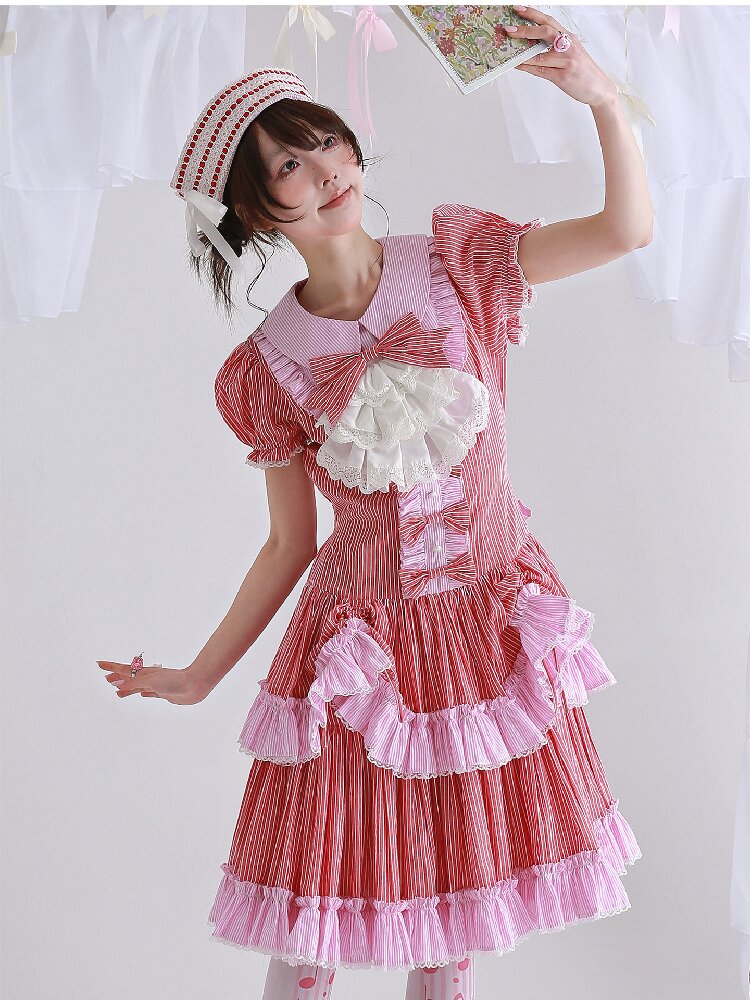 Vintage Red Striped Skirt Dress【s0000016551】